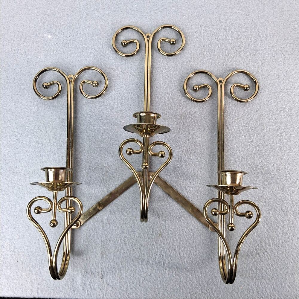 Home Interiors Brass Tone Triple Arm Candle Wall Sconce Adjustable Positioning